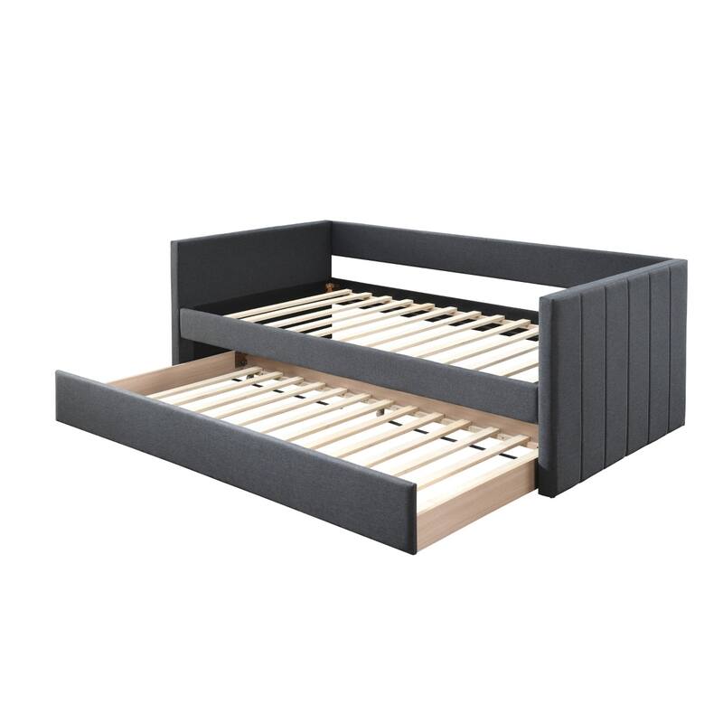 Stylish Velvet Daybed with Trundle, Square Arm Twin Day Bed