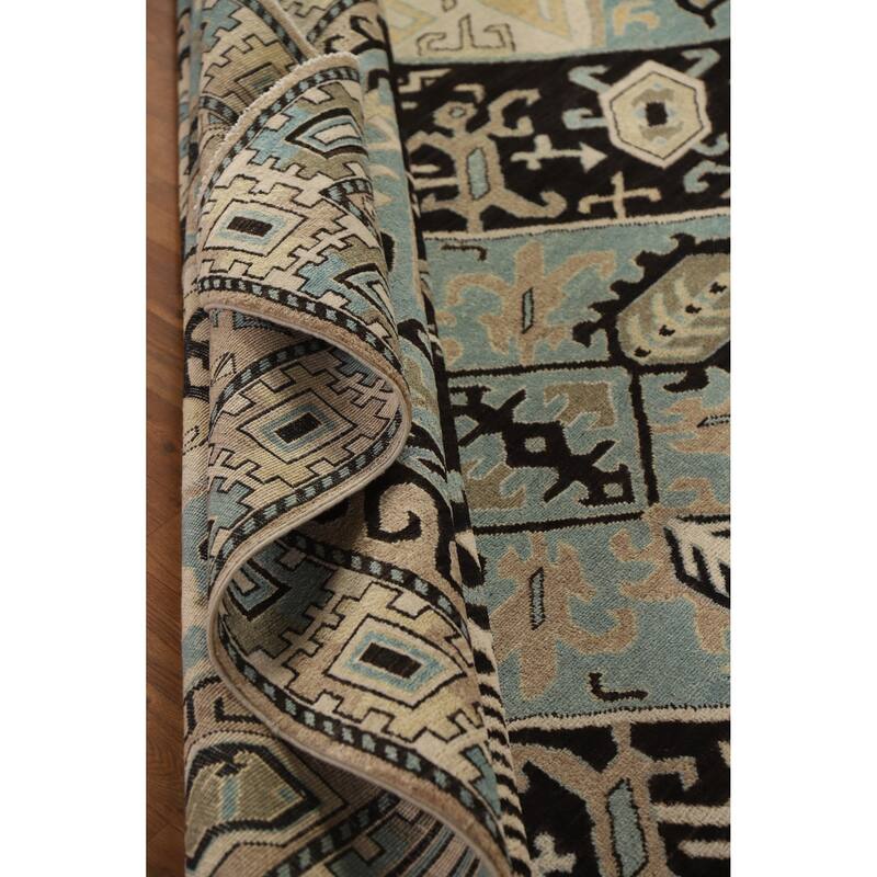 Hand Knotted Oriental 100% Wool Carpet Traditional Medallion Black Kazak Area Rug - 9' 7'' X 8' 2''
