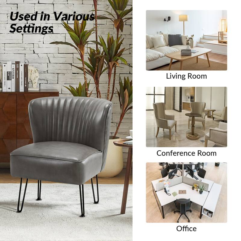 Donia Modern Faux Leather Armless Wingback Side Chair with Metal Legs Set of 2 by HULALA HOME
