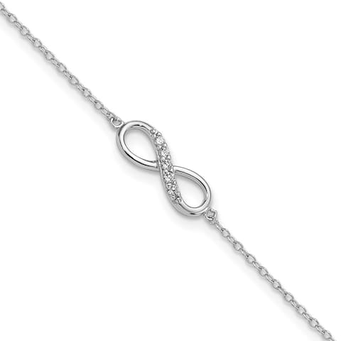 925 Sterling Silver Rhodium-plated with Cubic Zirconia Infinity Bracelet, 7" w/1in Extender