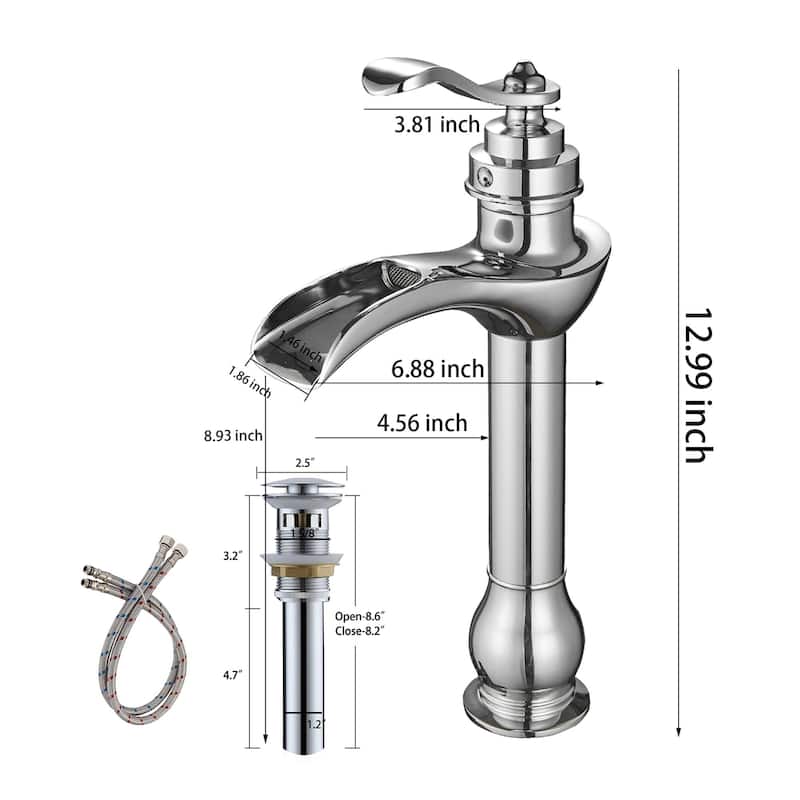 Waterfall Bathroom Sink Faucet Single Handle One Hole Tall Body