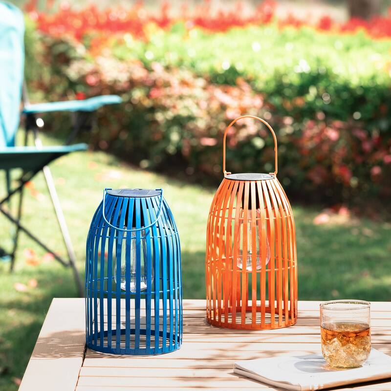 Glitzhome Set of 2 Metal Solar Powered Outdoor Hanging Lantern