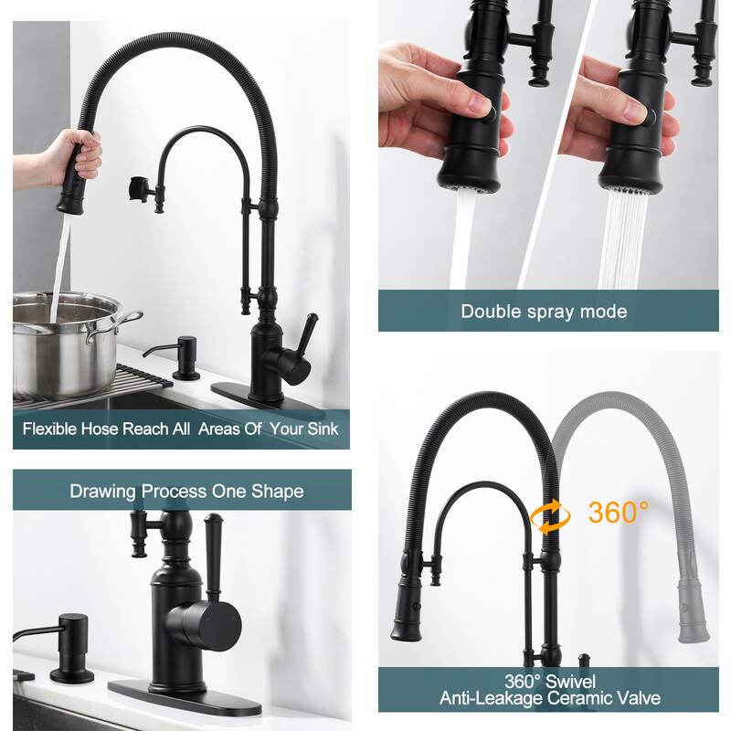WOWOW Single Handle Gooseneck Pull Down Sprayer Kitchen Faucet