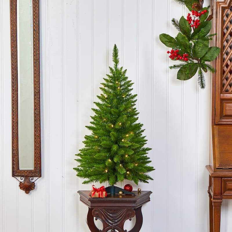 3ft. Pine Artificial Christmas Tree with 50 Warm White Lights and 143 Branches - Compact Holiday X-Mas Accent Tree