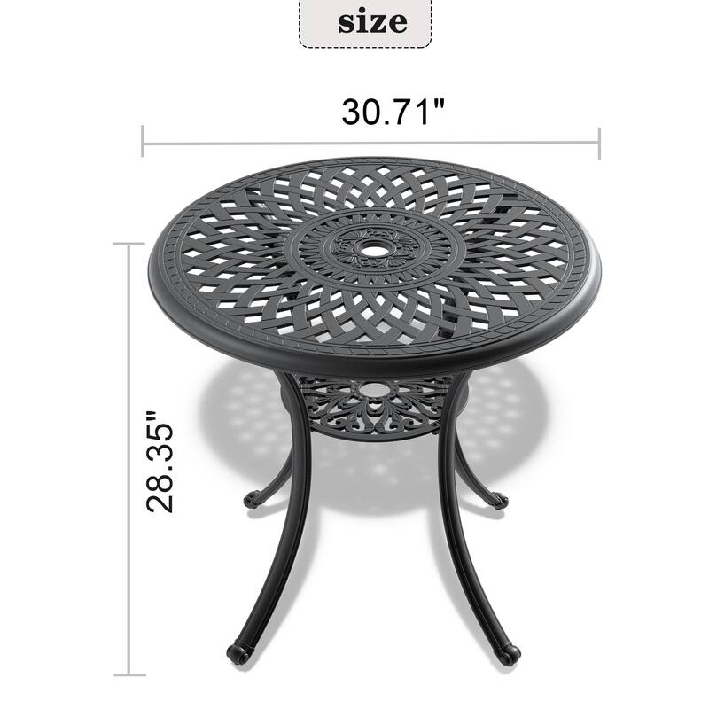 30.71-inch Aluminum Patio Dining Table With Black Frame and Umbrella Hole