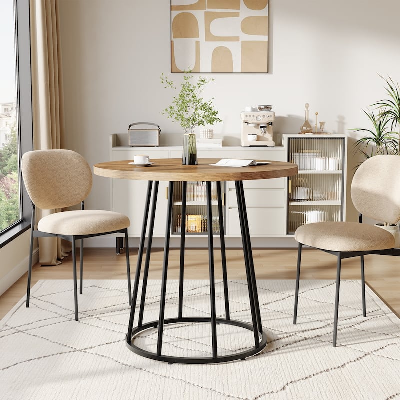 31.5" Round Dining Table, Small Kitchen Dinner Table with Metal Base