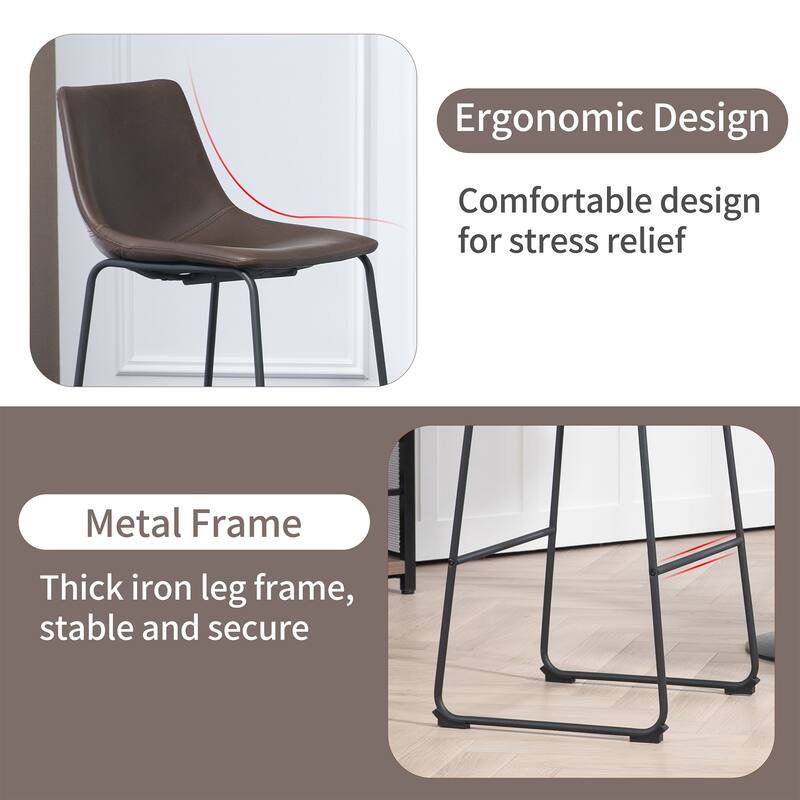 Adan Faux Leather Iron Frame Bar Stool (Set of 2)