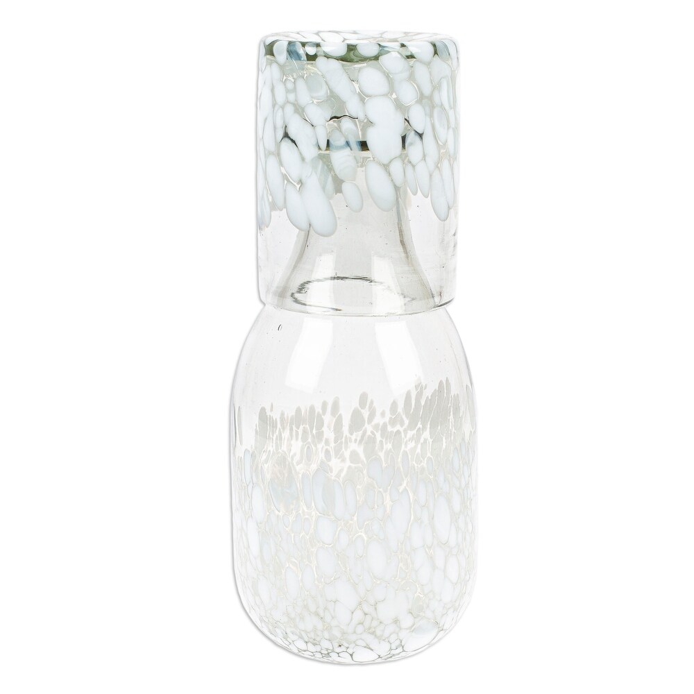 https://ak1.ostkcdn.com/images/products/is/images/direct/8677d33376ce9aeecc2456a90fa06460077e9c36/Novica-Handmade-White-Spots-Handblown-Recycled-Glass-Carafe-And-Glass-Set-%28Pair%29.jpg