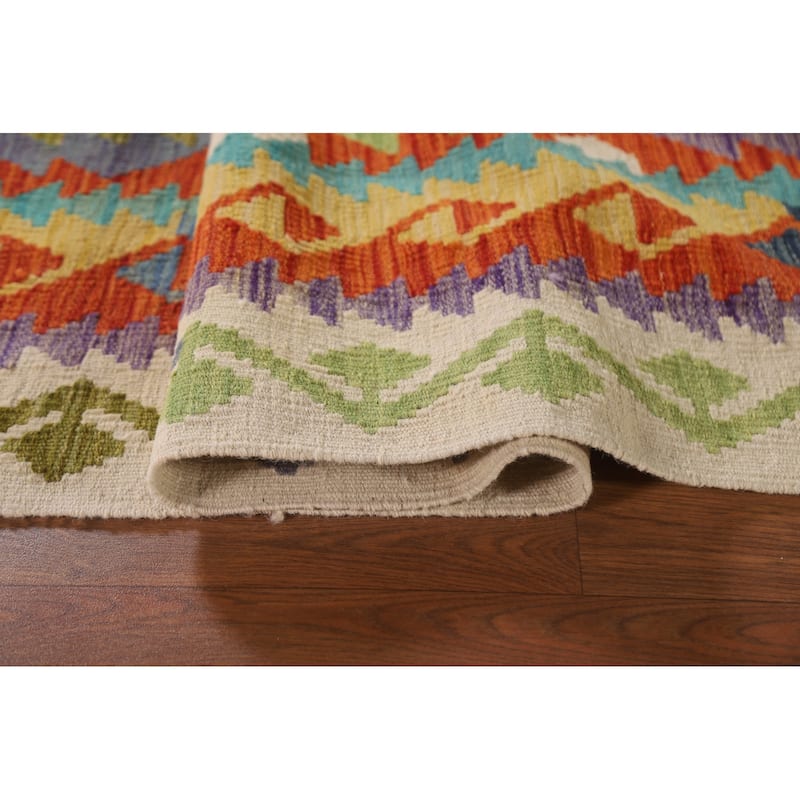 Geometric Kilim Oriental Rug Wool Carpet - 6'2"x 8'1"