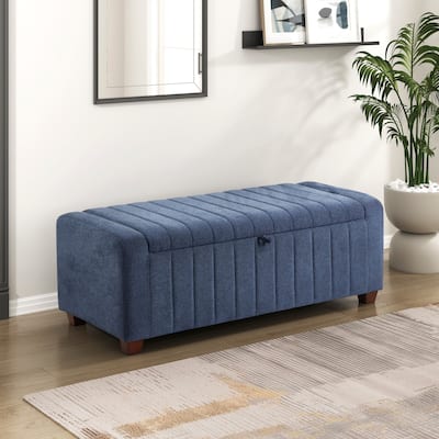 Farmhouse Style Fabric Solid Wood Storage Bench with Flip Top