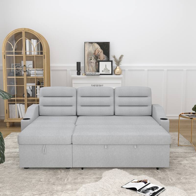 MH83.5" Convertible Sleeper Combo Sofa, Convertible Sofa Bed Polyester Pullout Bed