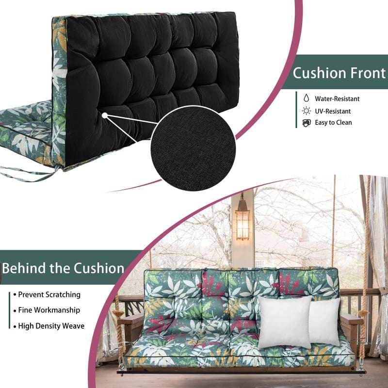 Outdoor Swing Cushions 55 inch, Waterproof Porch Swing Cushions 3 Seater Replacement with Backrest, 4" Thicken Bench Cushion