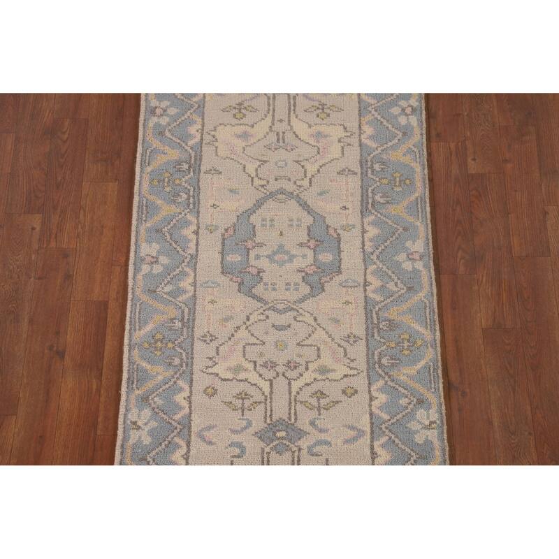 Earth Tone Oushak Oriental Runner Rug Handmade Wool Carpet - 2'3"x 10'1"