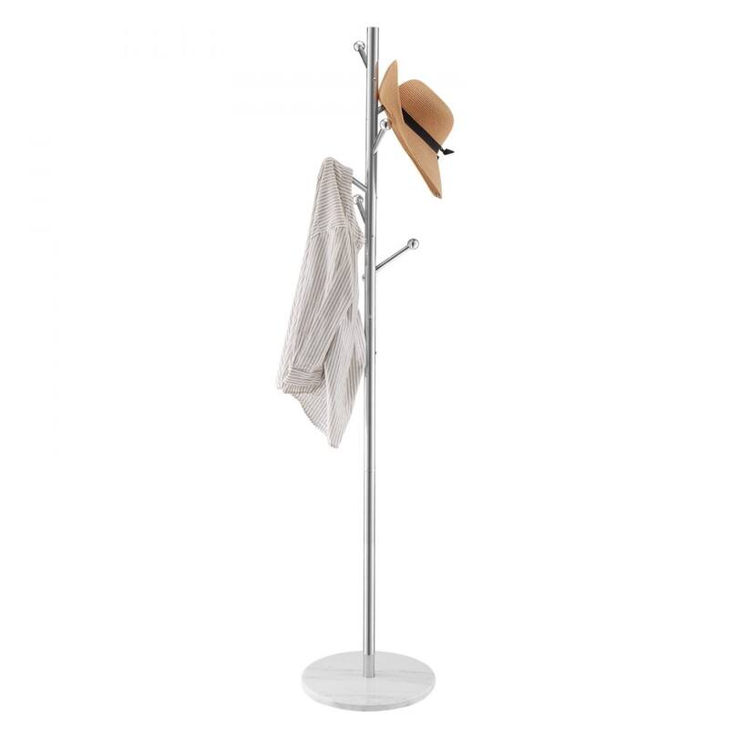 8-Hook Freestanding Coat Rack with Stainless Steel Frame and Marble Base for Home Organization - 14.57” x 14.57” x 68.11”
