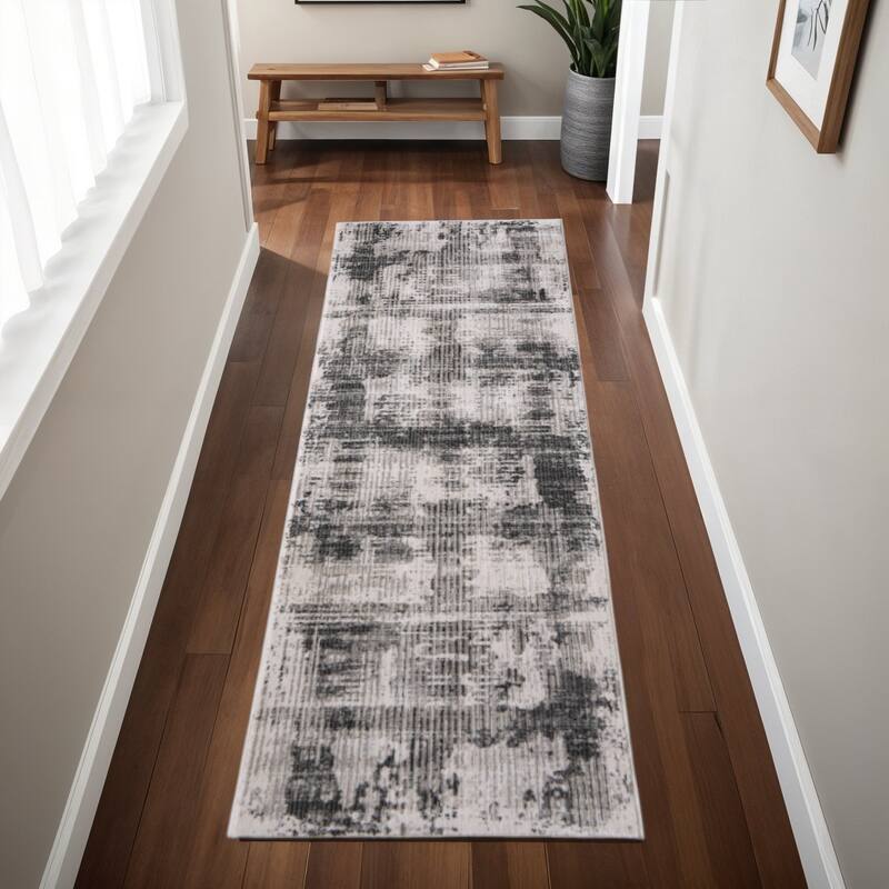 HomeRoots Abstract Industrial Runner Area Rug - 87.00 in. x 30.00 in. x 0.47 in. - 87.00 in. x 30.00 in.  x 0.47 in.