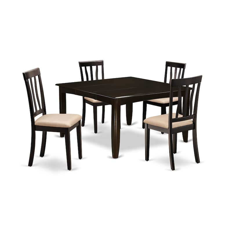 East West Furniture 7 Piece Dining Set Consist of a Square Dining Table and 6 Linen Fabric Chairs, Cappuccino(Pieces Option)