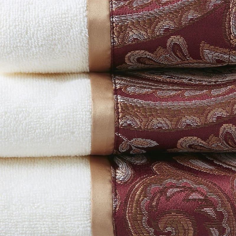 HomeRoots Set of Six White And Burgundy Cotton With Paisley Jacquard Towel Set - 52.00' X '27.00' X '0.02