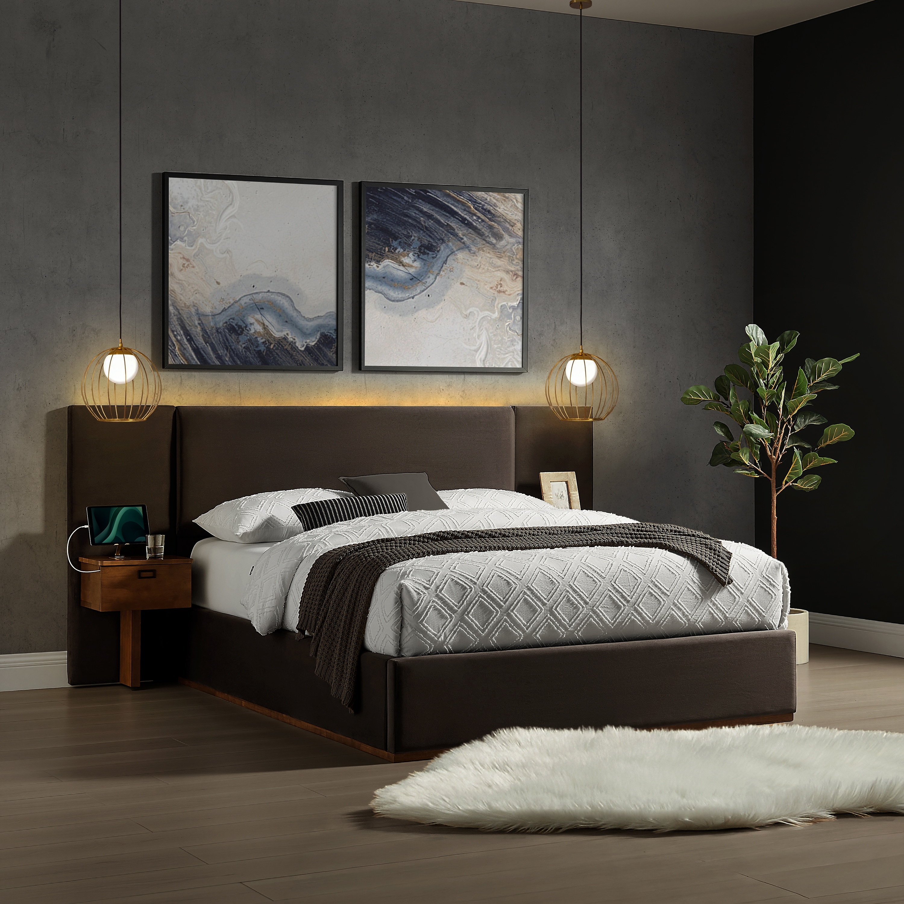 Danson Upholstered Bed with Side Tables