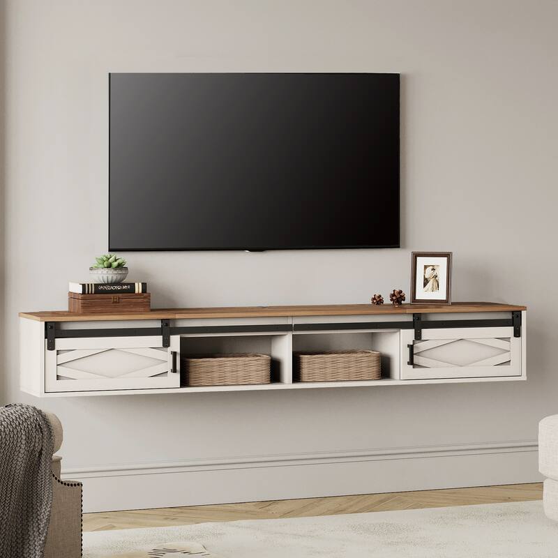 Floating TV Stand with Charging Station for TVs up to 80 Inches - White