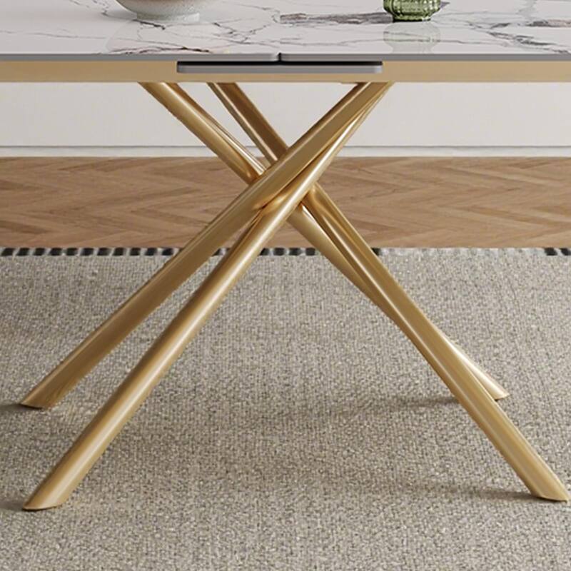 Home Office Table Meeting Table, Expandable Dining Table with Retractable Leaf, Kitchen Table with X-Base