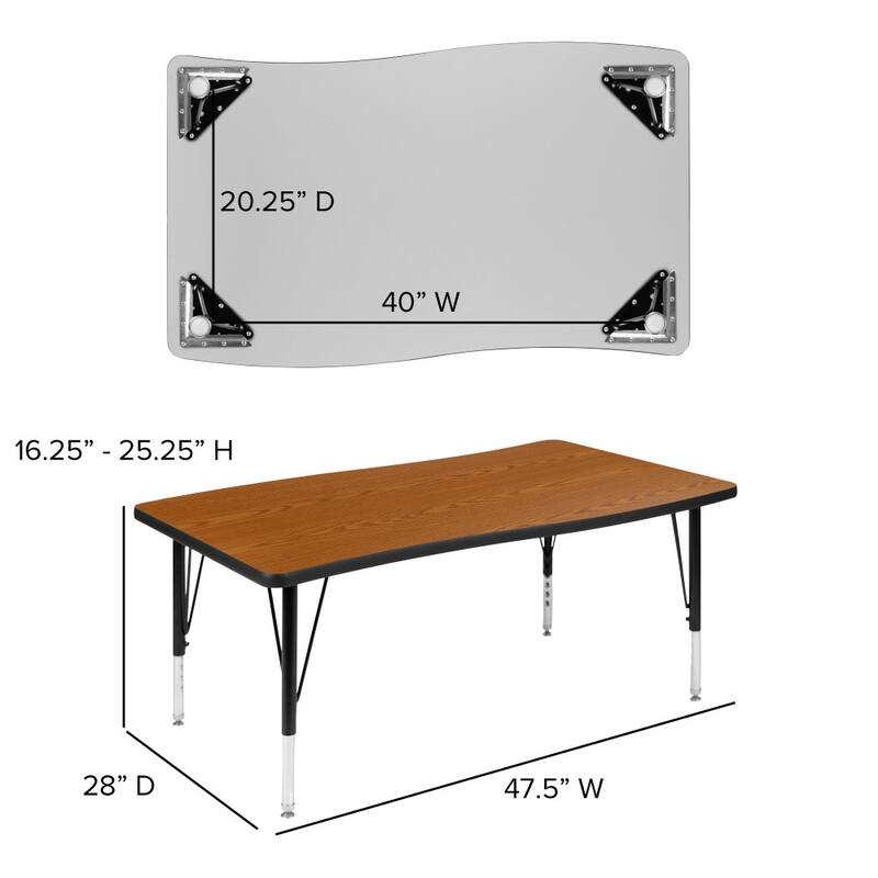 28"W x 47.5"L Rectangular Wave Collaborative Grey Kids Adjustable Activity Table