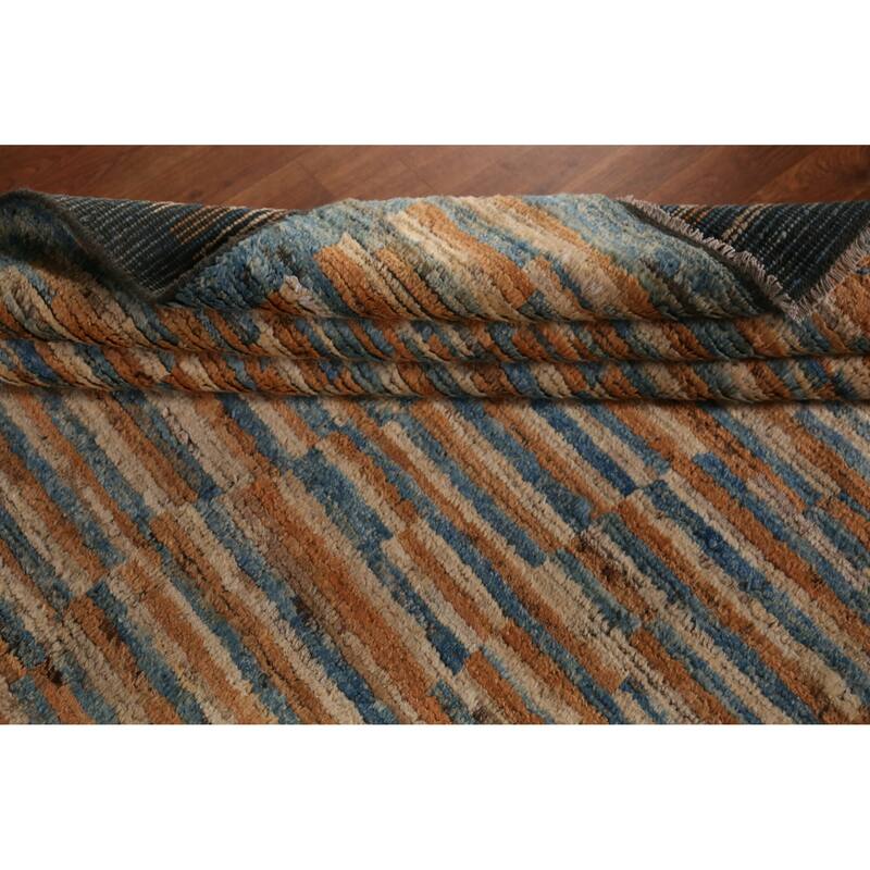 Striped Moroccan Oriental Area Rug Handmade Wool Carpet - 6'9" x 9'9"