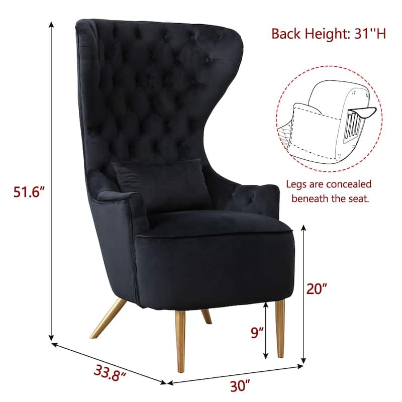 KINWELL Tufted High Wingback Accent Chairs Velvet Armchairs, Set of 2