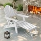 preview thumbnail 22 of 47, Bonosuki Folding Adirondack Chair with Retractable Ottoman and Cup Holder Lawn Outdoor Lounge Chair White