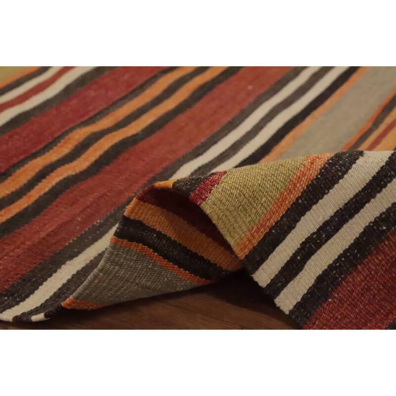 Hand Woven Oriental 100% Wool Carpet Southwestern Geometric Oranges & Rust Kilim Area Rug - 9' 10'' X 4' 8''