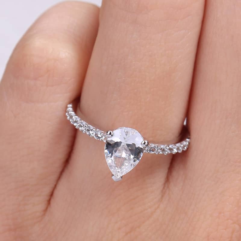 Miadora 2 1/8ct TGW Pear-cut Created White Sapphire Teardrop Engagement Ring in 10k White Gold