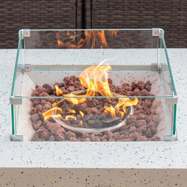 COSIEST Glass Wind Guard Tempered Glass for Outdoor Fire Pit - On