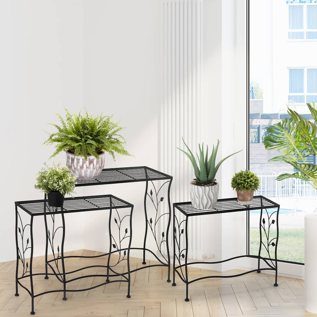 Glitzhome Set of 3 Large-capacity Multifunctional Metal Planter Stands Nesting Side Tables Bakers Racks