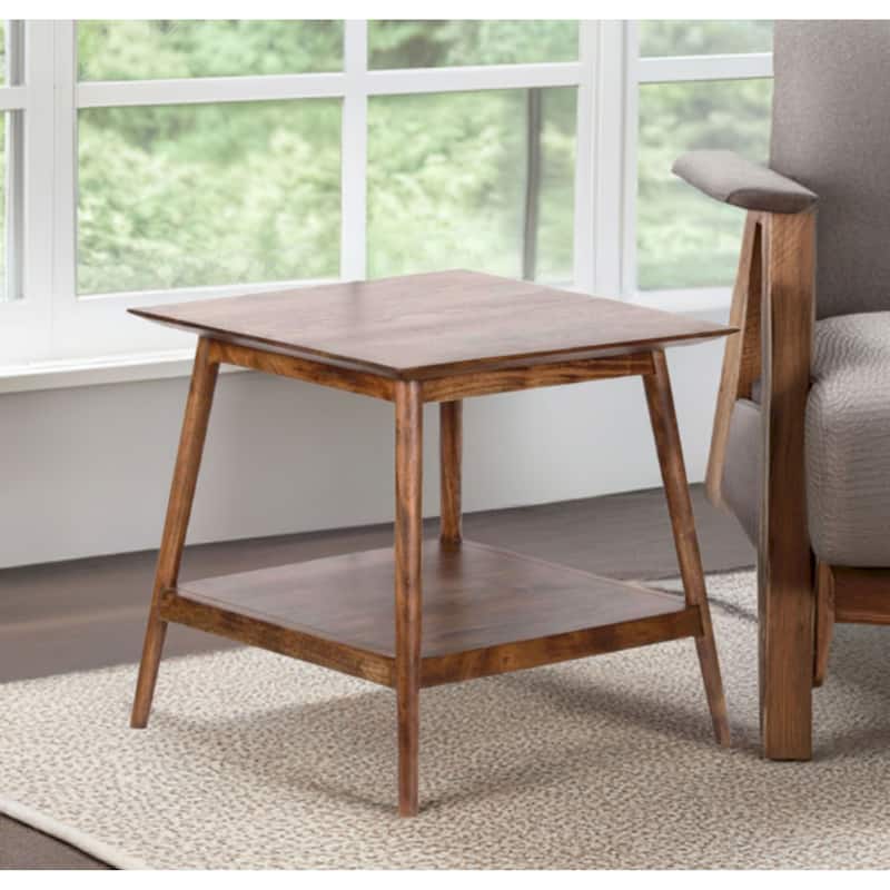 Solid Acacia Wood End Table with Shelf