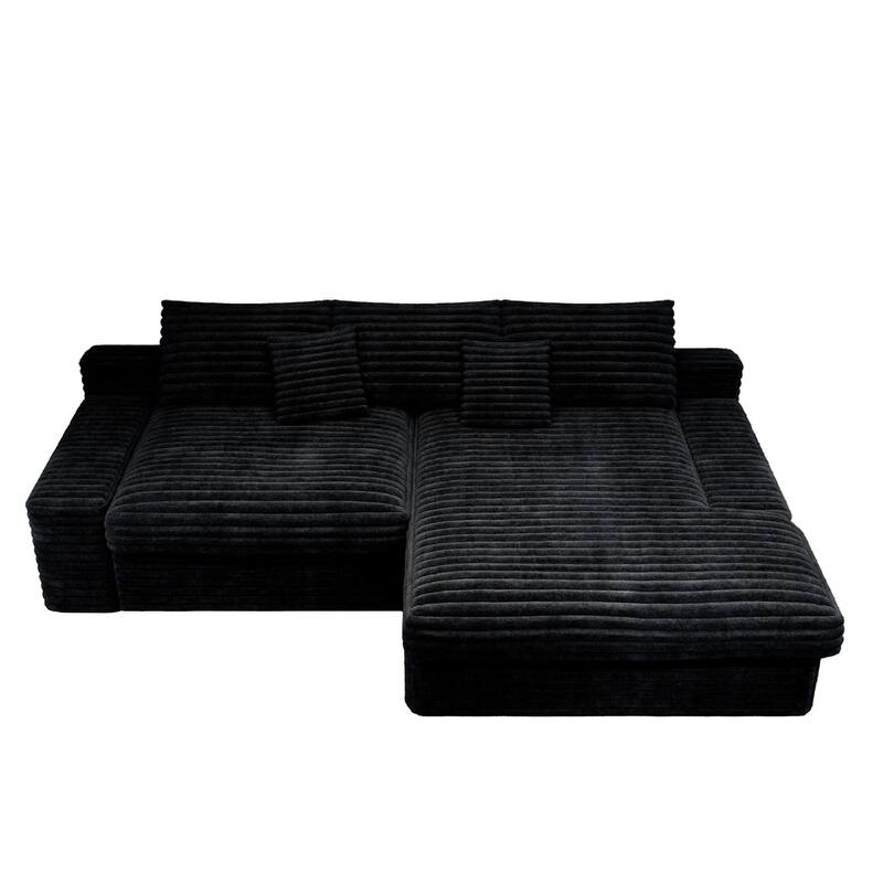 Roomfitters 118.1" Modular Sectional Sofa, 2-Piece Compressed Cloud Couch, No Assembly Required, Plush Corduroy, Black