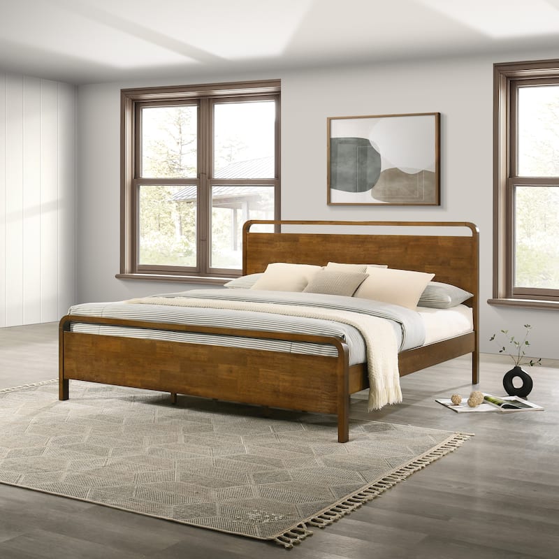 Roundhill Furniture Eldren Wood Platform Bed in Walnut Finish, King