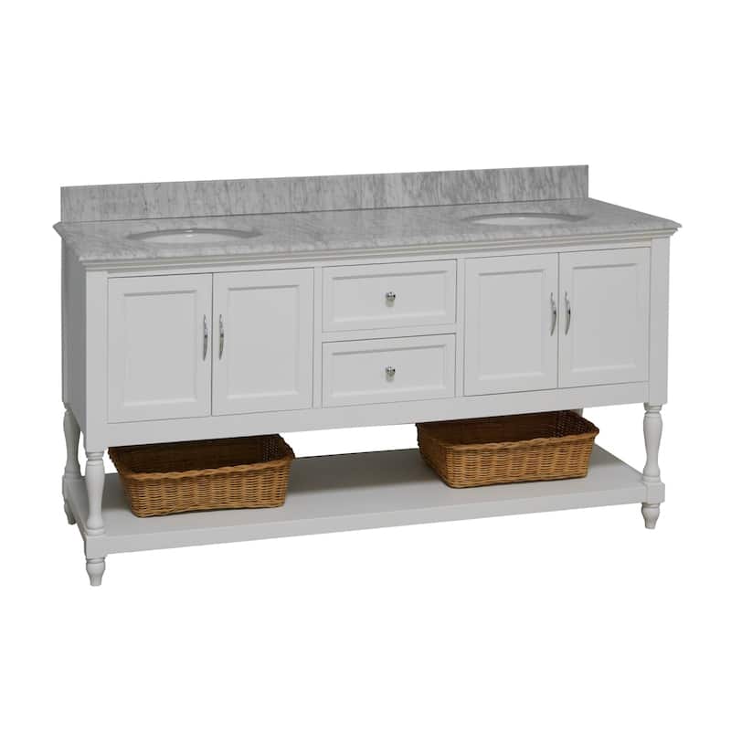 KitchenBathCollection Beverly 72" Double Bathroom Vanity with Carrara Marble Top