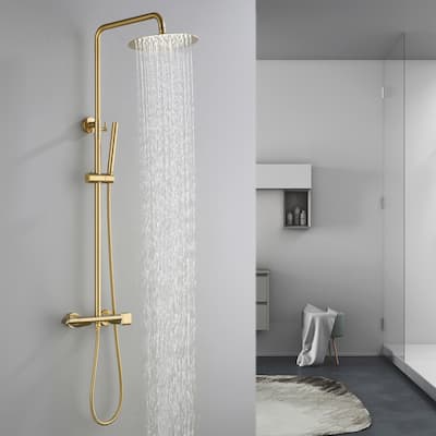 10'' Wall Exposed Install Height/Angle Adjustable Complete Shower System w/ Rainfall Shower Head and Handle in Luxury Gold