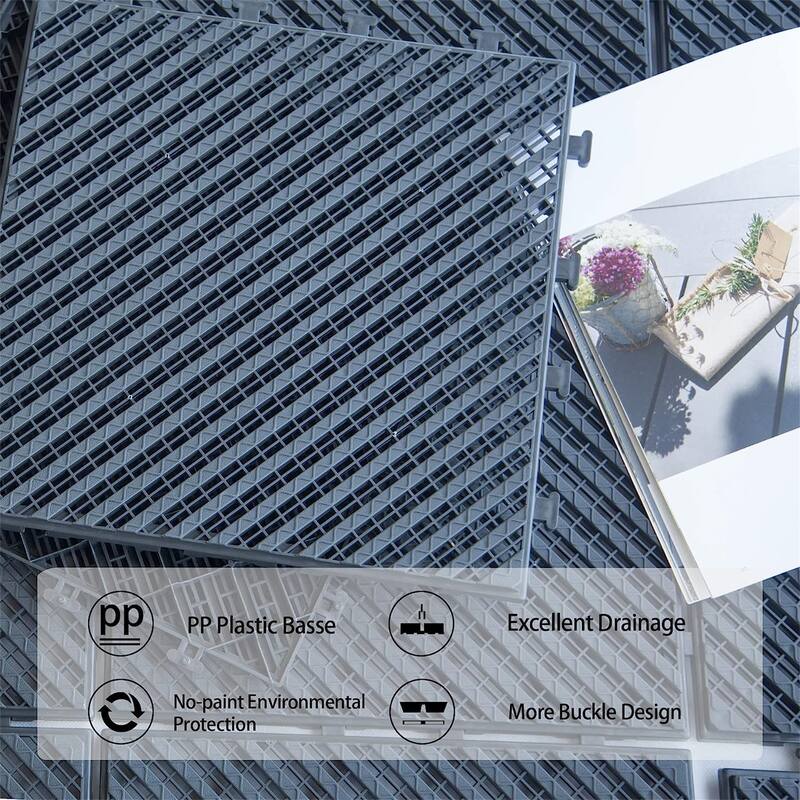 12"x12" Square Composite Decking Tiles, Patio Interlocking Deck Tiles(Dark Gray, Pack of 36)