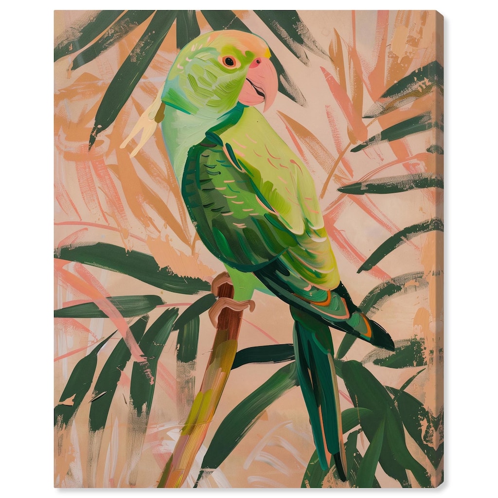 Coral and Green Parrot Canvas by Art Remedy, Gallery Wrapped