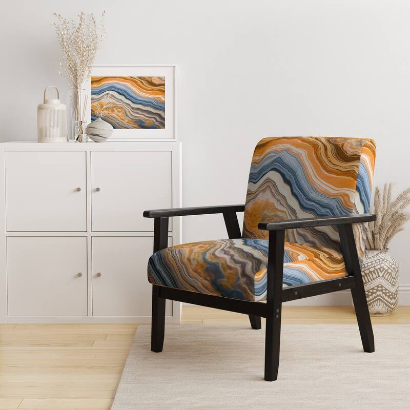 Designart "Segment Layers of Marbled Rock" Upholstered Fractals Accent Chair and Arm Chair - Arm Chair - Orange