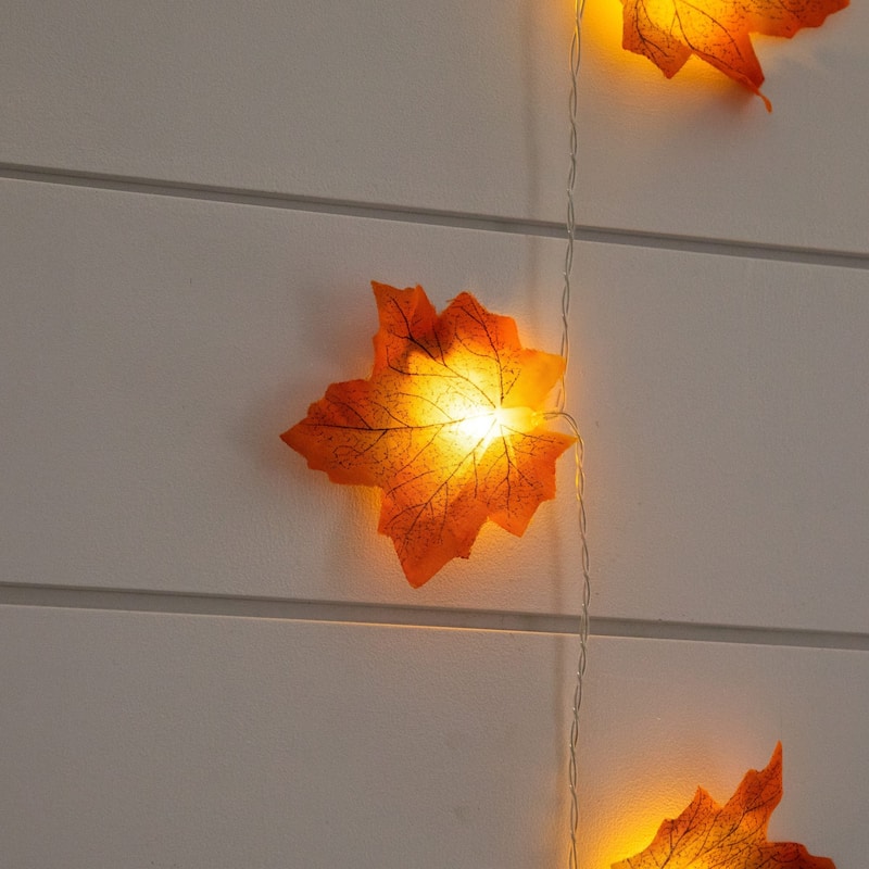 Pre-Lit Artificial Maple Leaf Fall Garlands - 5' - White LED Lights - Set of 3