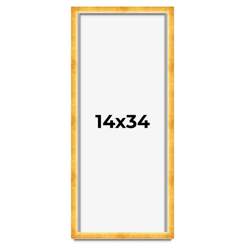 14x34 Shadow Box Frame Gold | 1.625 Inches Deep Real Wood Traditional