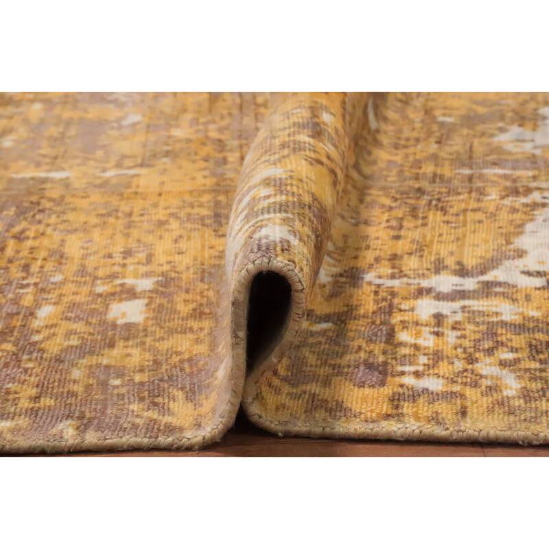 Hand Knotted Oriental Viscose Silk Carpet Modern Abstract Yellow & Gold Abstract Area Rug - 7' 10'' X 4' 11''