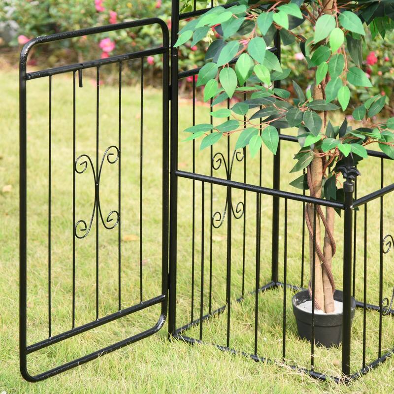 86" Garden Arbor Arch Gate with Trellis Sides,Locking Doors,Black