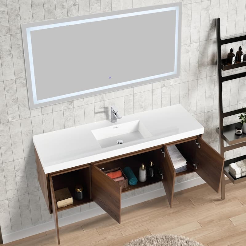 Blossom 60" Wall Mount Vanity with Single Acrylic Sink, Modern Design