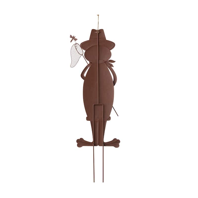 Glitzhome Metal/Wood Frog Stacked Mushroom Welcome Sign Yard Stakes Garden Wall Decor