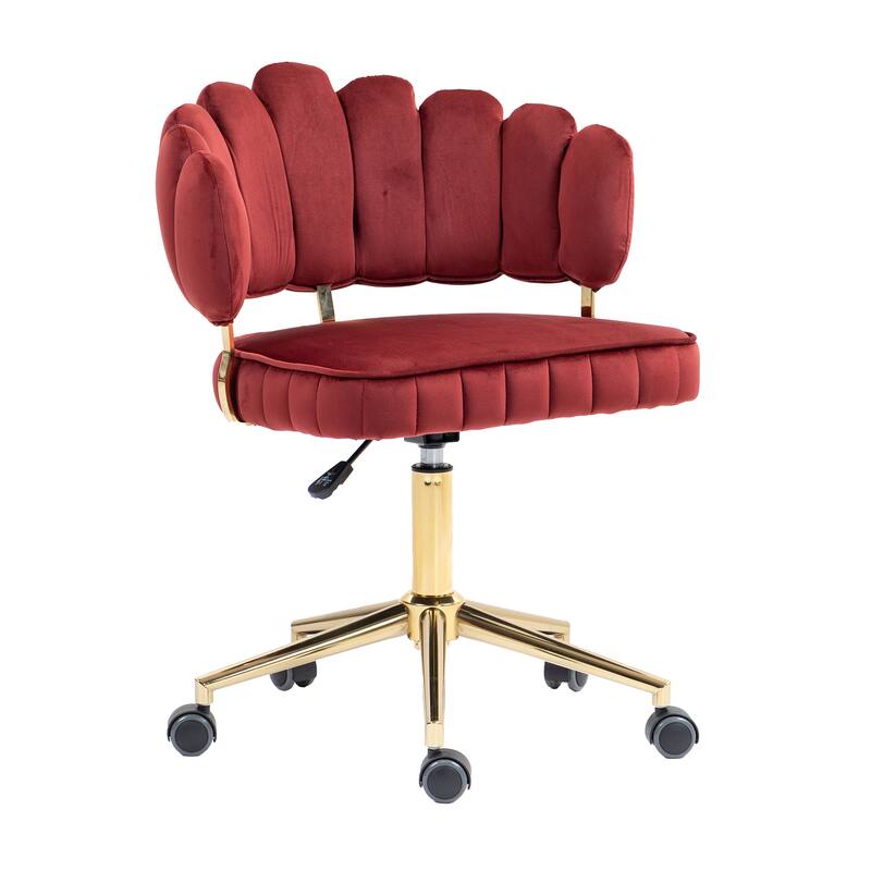 Velvet Home Office Desk Chair, Height Adjustable Task Chair, Armless Single Chair with Wheels, 360° Swivel Vanity Chair - N/A