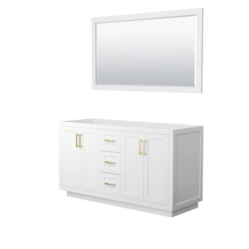 Miranda Bathroom Vanity Cabinet, 58-Inch Mirror - 60-Inch Double - White, Brushed Gold Trim, No Top