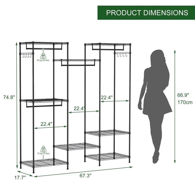 Portable Closet Wardrobe, Adjustable Freestanding Clothing Rack for Bedroom, Cloakroom, Black