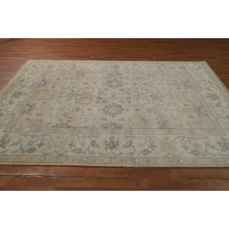 Earth Tone Oushak Indian Area Rug Handmade Bedroom Wool Carpet - 6'2" x 8'8"